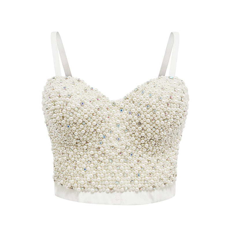 Women Corset with Rhinestones Pearl Bustier Crop Top Bra Club Party Glitter Cropped Top Female Clothing