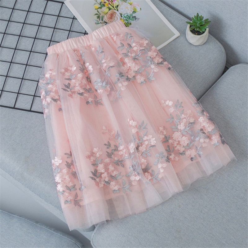 Teen Girls Skirts Embroidery Kids Sequin Skirt for Girls 2022 Summer Dance Long Skirt Princess Skirt Elastic Waist Child Clothes