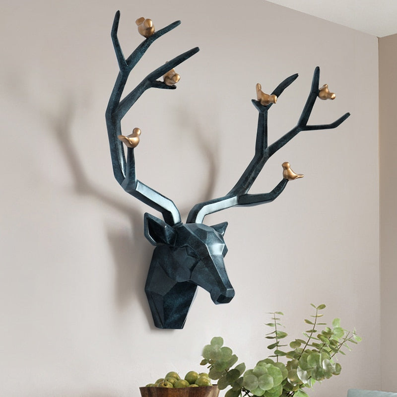 Harz 3D Big Deer Head Wanddekoration für Home Satue Dekoration Zubehör Abstrakte Skulptur Moderne Tierkopf Wanddekoration