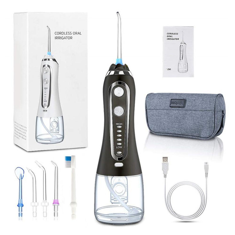 Tragbare Munddusche 300 ml Zahnwasser Flosser Jet 5 Modi Zahnseide USB wiederaufladbare Irrigator Zahnreiniger + Tasche