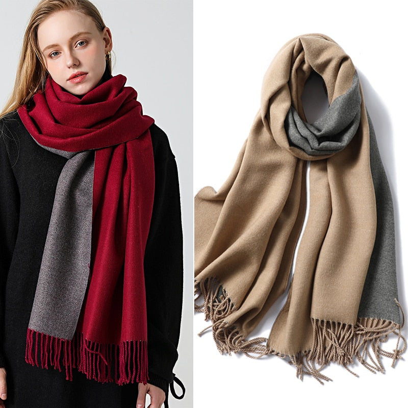 Winter-Kaschmir-Schal-Frauen-dicke warme Tücher wickelt Dame feste Schal-Art- und Weisequasten-Pashmina-Decke-Qualitäts-Foulard 2022 neu ein