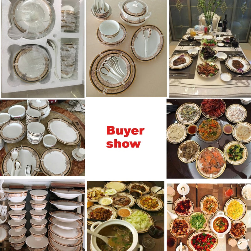 60 Heads Jingdezhen Ceramic Dinner Dish Посуда Salad Bowl Plate посуда для кухни наборы Dinnerware Set Kitchen Tableware