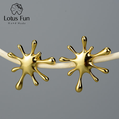 Lotus Fun Echte 925 Sterling Silber Natürliche Kreative Handgemachte Designer Feiner Schmuck Spritzende Metall Ohrstecker für Frauen