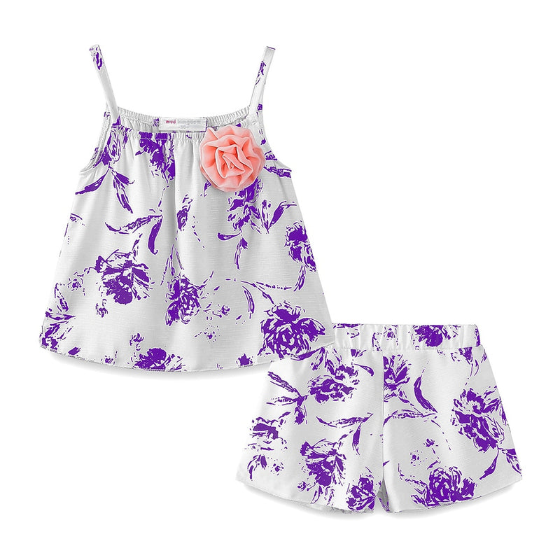 Mudkingdom Toddler Girls Outfits Floral Print Causal Summer Sling Tops and Shorts Clothes Set for Kids Clothes Fashion Suit