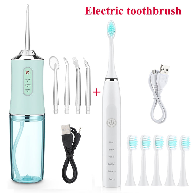 Oral Irrigator Portable Dental Water Flosser USB Rechargeable Water Jet Floss Tooth Pick 4 Jet Tip 220ml 3 Modes IPX7 1400rpm