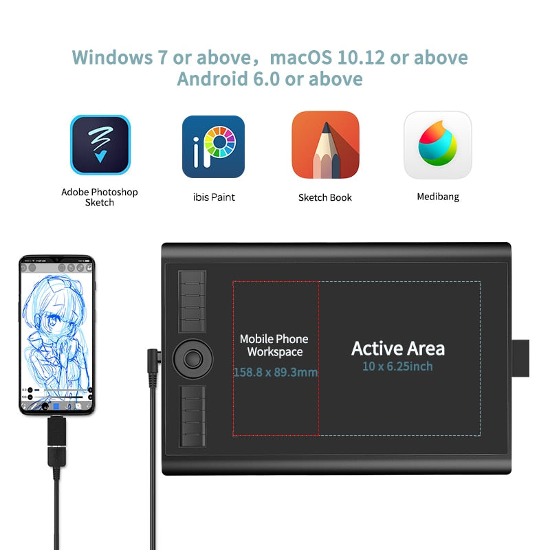 GAOMON M10K PRO 10 x 6.25 pulgadas Art Tableta gráfica digital para dibujo Admite inclinación y función radial con 10 teclas de acceso directo