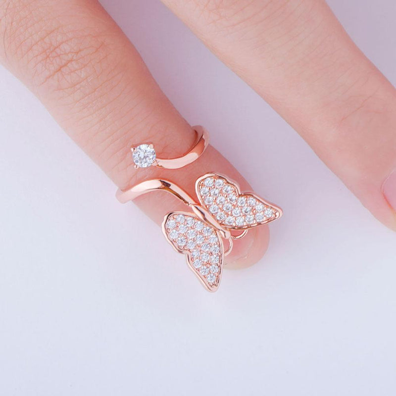 TOPGRILLZ Bling Bling Butterfly Nail Ring Cubic Zirconia Nail Ring Fashion Jewelry For Women  Adjustable Nail Ring