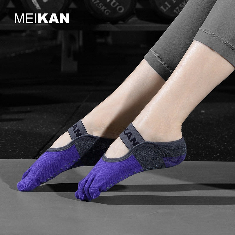 MKYG1902 MEIKANG, calcetines de Yoga para mujer, suela de rizo, antideslizante, 5 dedos, marca de alta calidad, danza, Pilates, Ballet, Yoga, Meias