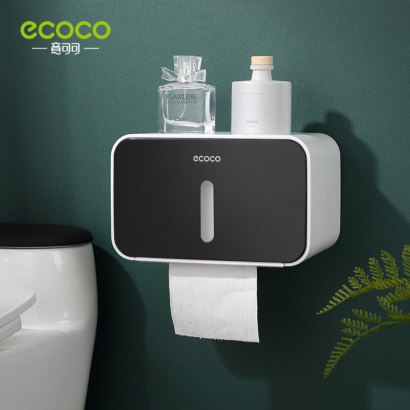 Caja de papel para rollo de baño impermeable sin clavos ECOCO, caja de papel higiénico, bomba de tejido de almacenamiento montada en la pared, herramientas de almacenamiento para el hogar y el baño