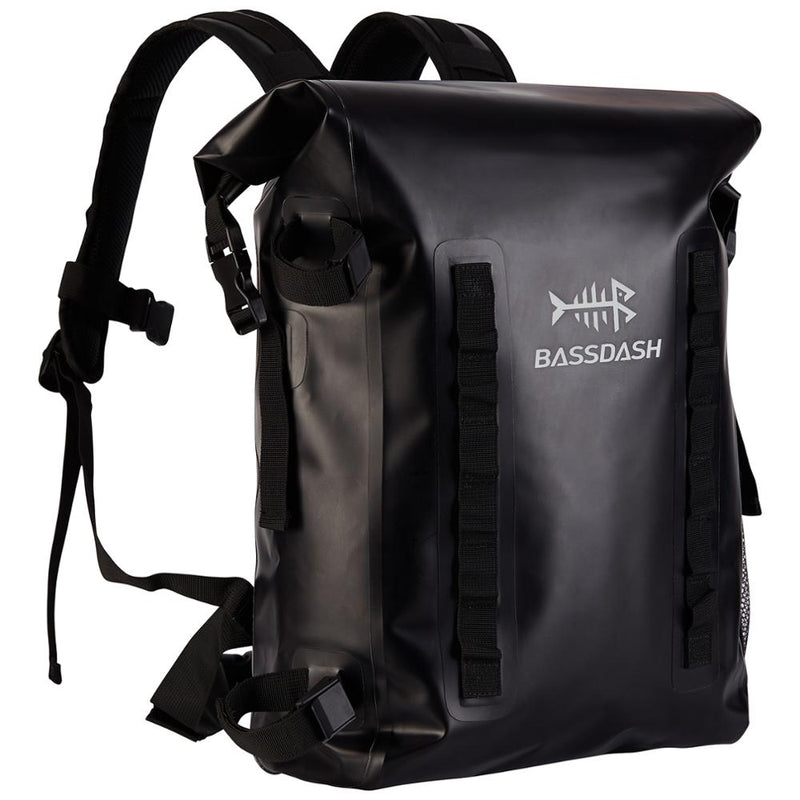 Bassdash Wasserdichter TPU-Rucksack 24L Roll-Top Dry Bag mit Rutenhalter zum Angeln, Wandern, Camping, Kajakfahren, Rafting