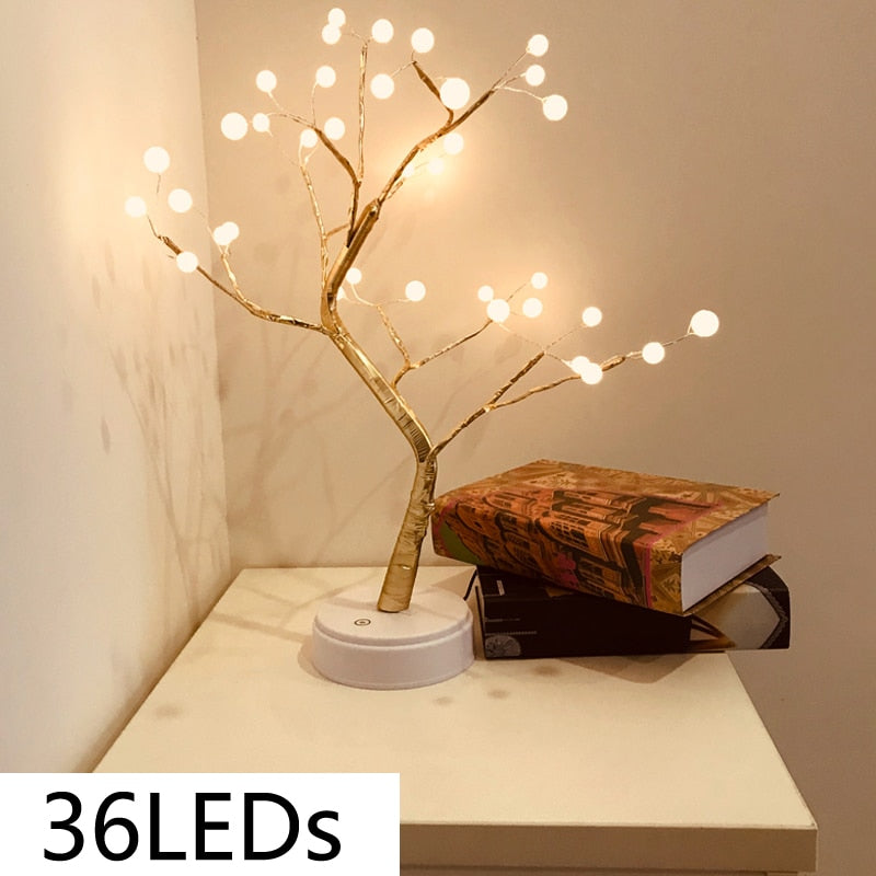 Alambre de cobre LED forma de árbol noche con Sensor táctil interruptor decoración batería USB Led lámpara de mesa luz de mesa