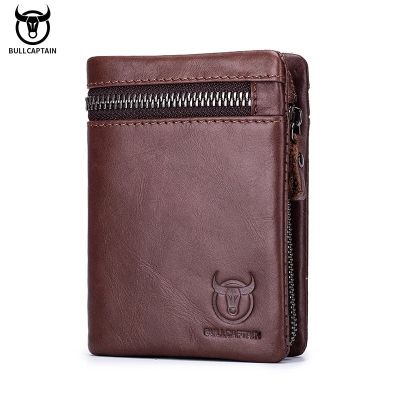 BULLCAPTAIN Short Tri-Fold Buckle Zipper Wallet Men&