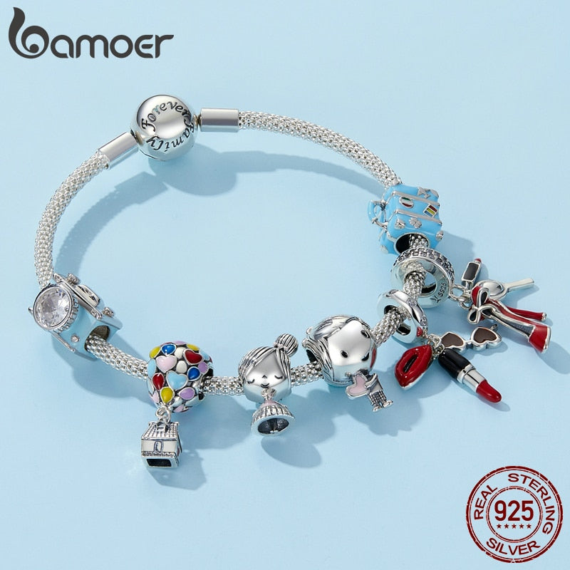 BAMOER 100% 925 zapatos de mujer de plata esterlina, colgante de maquillaje de espejo, pulsera de mujer, joyería DIY, regalo de mujer SCC457