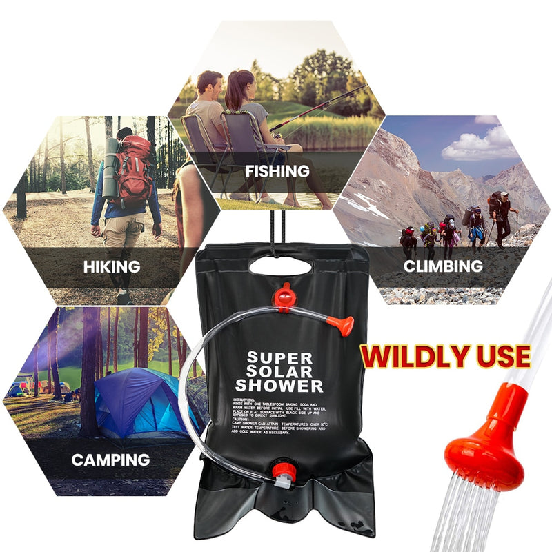 20L Portable Shower Bag with Switch Hose and Plastic Head Large Capacity Water Storage for Camping Outdoor Hiking Picnic Washing