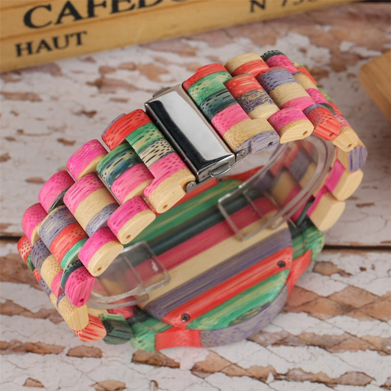 Women Quartz Bamboo Watches Wooden Watch Couple Watches Natural Multi-Colored Bracelet Lovers New Concept Wood Wristwatch