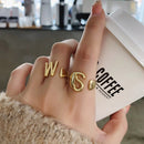 Foxanry 925 Stamp 26 English Letter Rings for Women Fashion Vintage France Gold Plated Irregular Party Jewelry Gifts