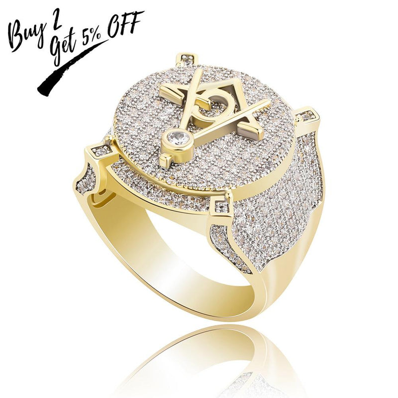 TOPGRILLZ Hip Hop vergoldetes Messing Iced Out Micro Pave Kubikzirkon Freimaurer Ring Charm für Männer Geschenke mit 7 8 9 10 11