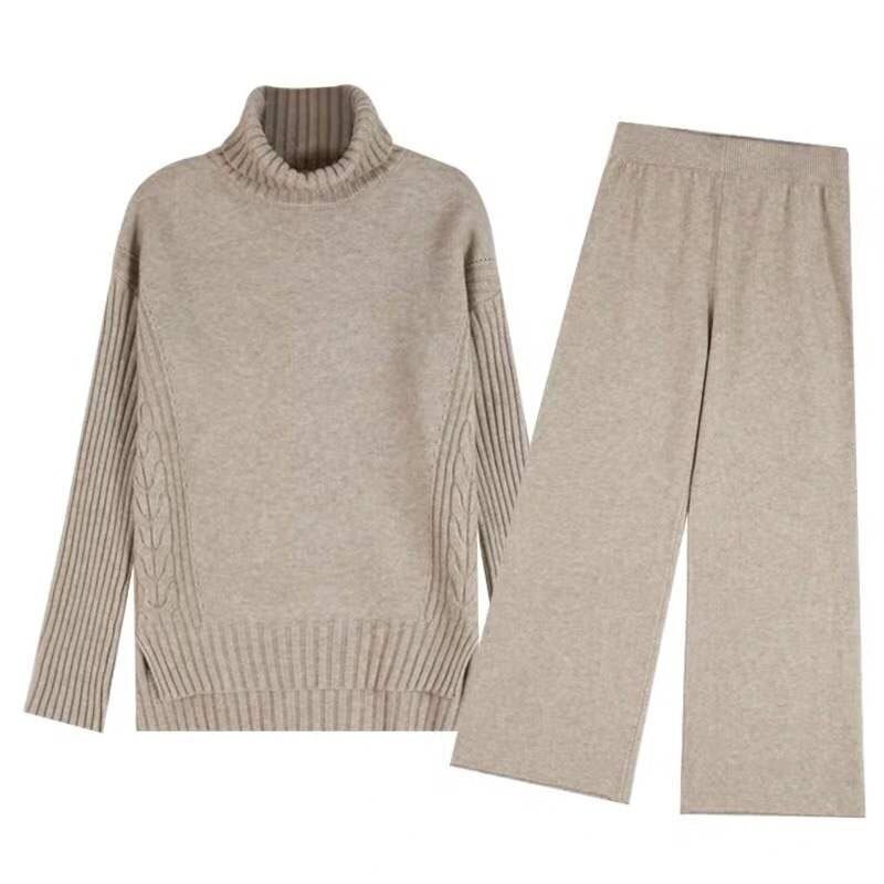 Genayooa Turtleneck Pullover 2 Piece Set Women Warm Winter 2020 Knit Sweater Two Piece Set Top And Pants Tracksuit Women Korean