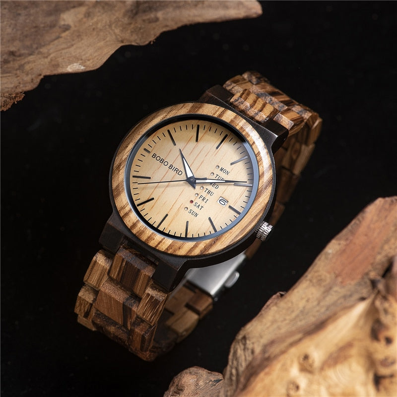 BOBO BIRD Wood Watch Men relogio masculino Week and Date Display Timepieces Fashion Casual Wooden Clock Boyfriend Best Gift