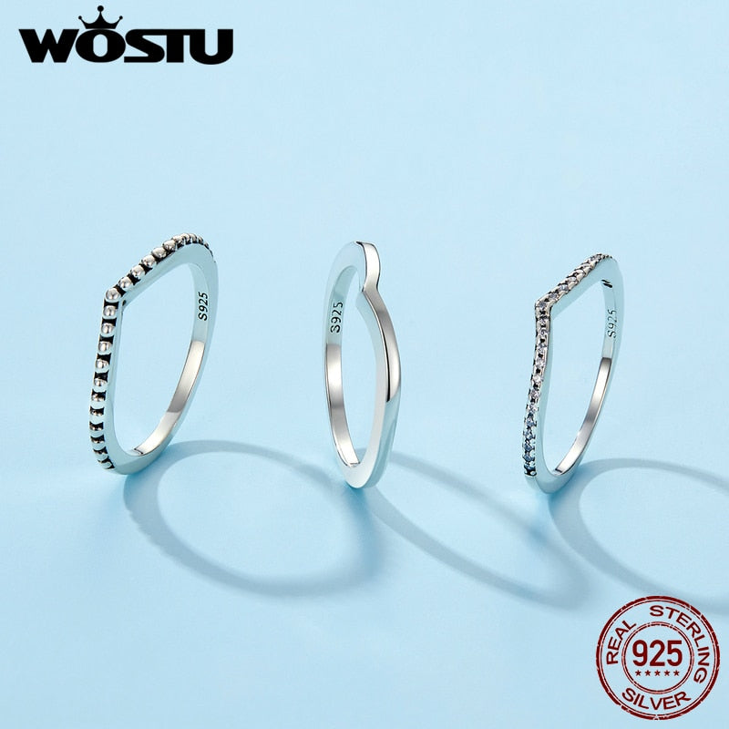 WOSTU Simple Rings 100% 925 Sterling Silver Shimmering Wish Stackable Ring For Women Wedding Original Fashion Jewelry Gift