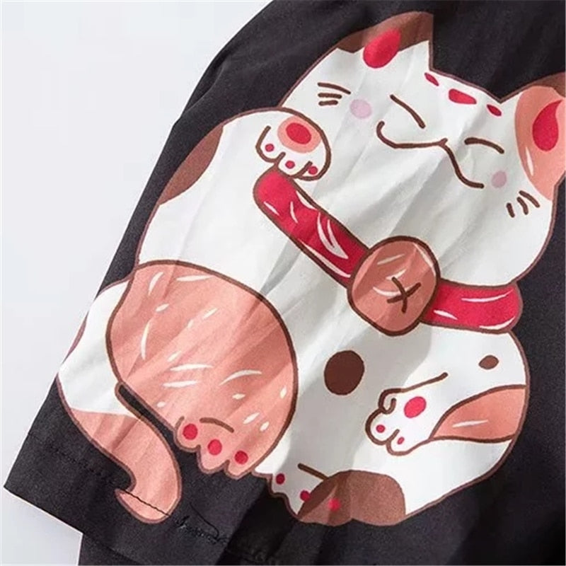 Bebovizi, ropa de estilo japonés, ropa de calle de verano para hombre, Kimono con estampado de gato, cárdigan, bata mandarina, Kimonos de tendencia japonesa Unisex para hombre