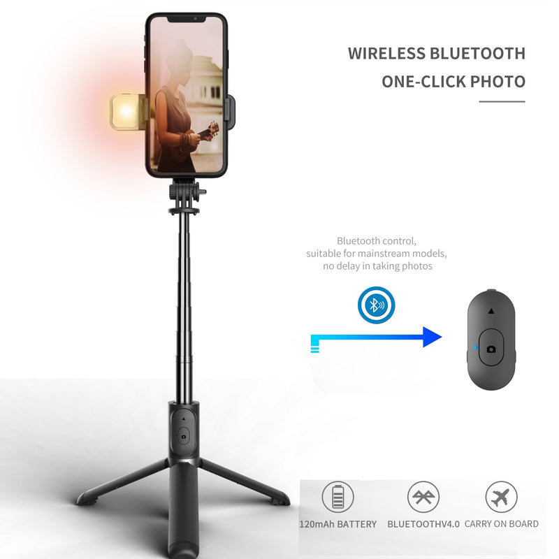 FANGTUOSI 2021 New Wireless selfie stick tripod Bluetooth Foldable Monopod With Led light remote shutter For iphone Wholesale