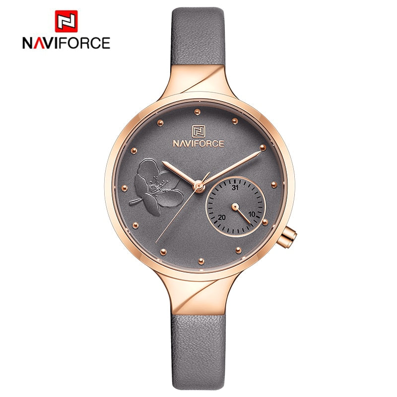 Relojes NAVIFORCE para mujer, relojes de pulsera de cuarzo de moda de lujo para mujer, reloj impermeable de cuero para mujer, reloj femenino para chica