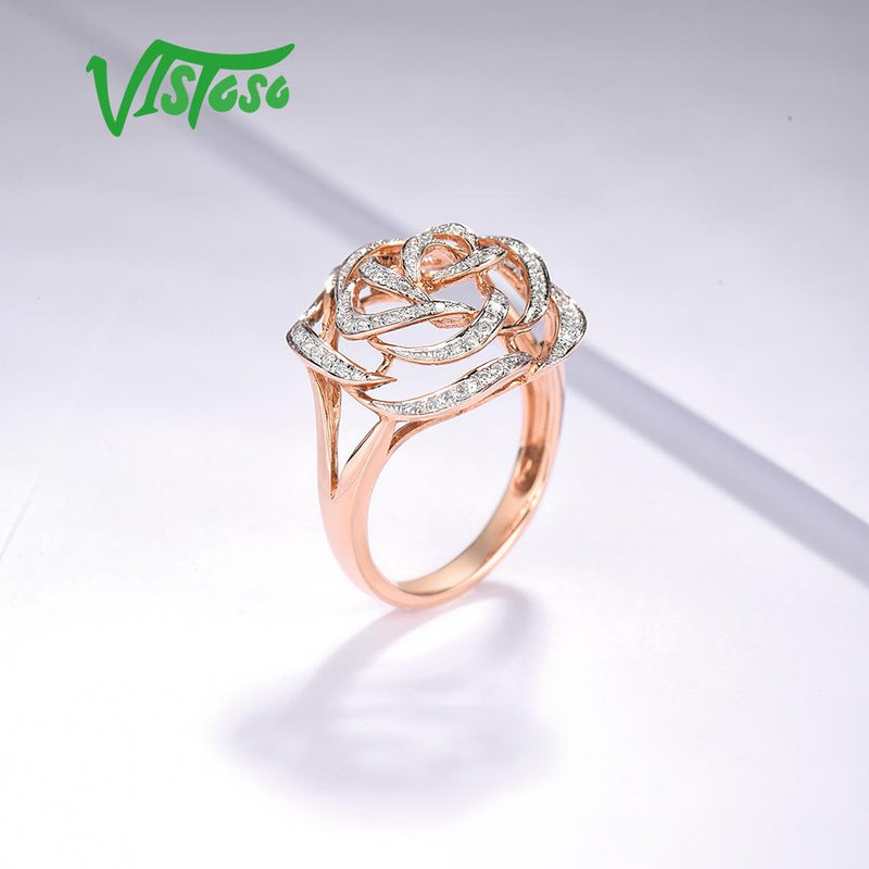 VISTOSO Gold Rings For Women Genuine 14K 585 Rose Gold Ring Sparkling Diamond Promise Engagement Rings Anniversary Fine Jewelry