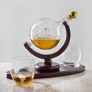 Whiskey Decanter Globe Set with 2 Etched Globe Whisky Glasses & Oval Solid Wood Tray Excellent Gift for Man