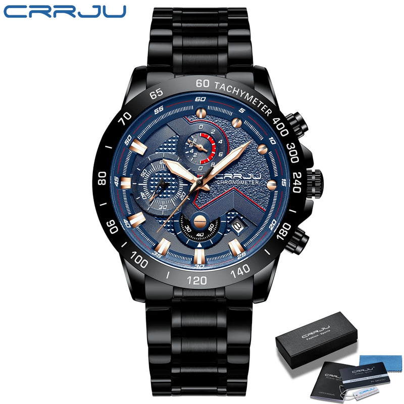 CRRJU 2021 Neue Mode Herrenuhren mit Edelstahl Top Marke Luxus Sport Chronograph Quarzuhr Herren Relogio Masculino