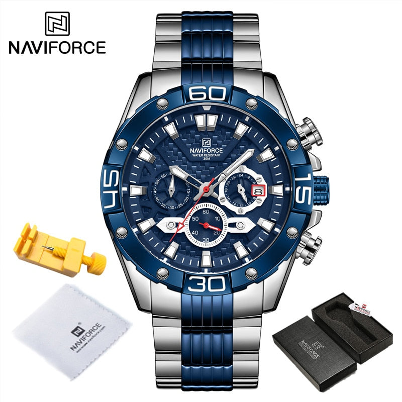 NAVIFORCE Fashion Watches For Men Luxury Original Classic Quartz Clock Analog Chronograph Sport Waterproof Steel Band WristWatch