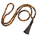 Natural Grade A 8mm Tiger Eye Stone and Black Bright Onyx Beads Necklace108 Bead Mala Jewelry Buddha Prayer Bracelet Women Men