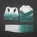 NORMOV 3PCS Fitness Two Piece Set Women Seamless Leggings Long Sleeve Crop Top Sports Bra Tracksuit Wear Workout Sports Suit