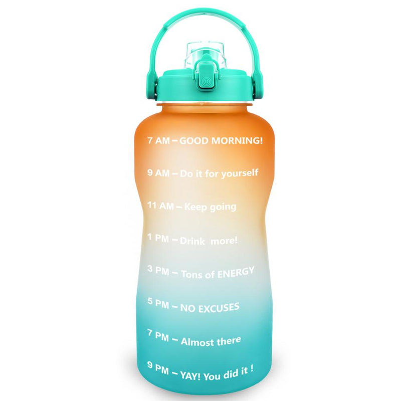 QuiFit 2L 64OZ Half Gallon Motivational Water Bottle With Time Marker Flip-Flop BPA Free Portable Sports Phone Stand GYM Jug