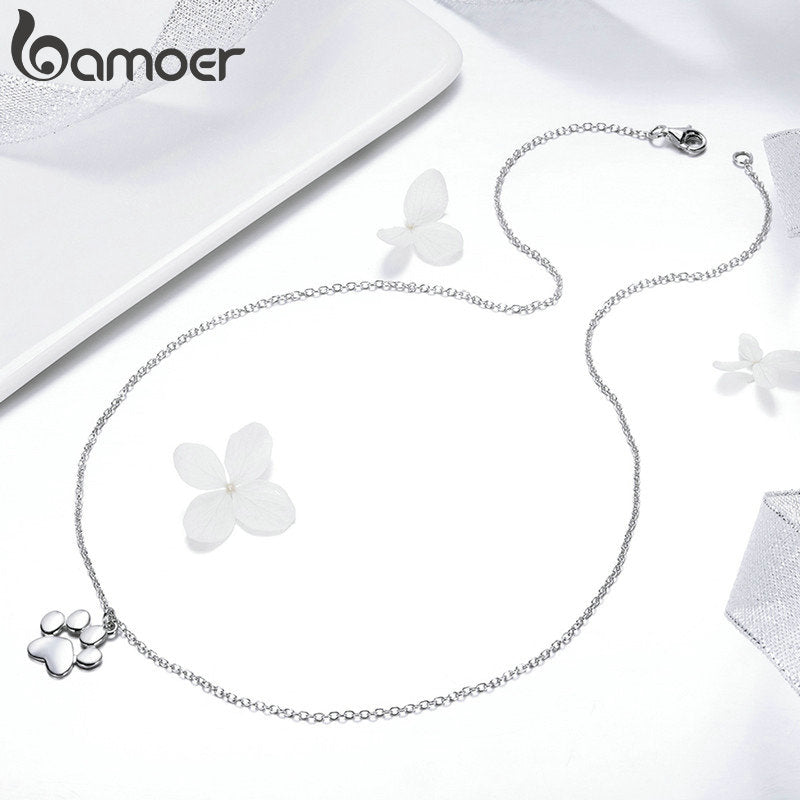 Bamoer HOT SALE Gold Silver Cat Paw Necklace Dog Footprint Pendant Chain for Women Gift Cute Animal Jewelry SCN275