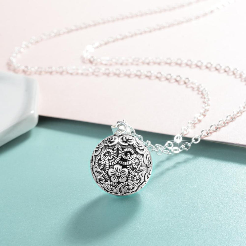 Eudora Harmony Pregnancy Ball Necklace Pregnancy Bola Ball Pendant with Flower of Life Luxury Vintage Jewelry for Pregnant Woman