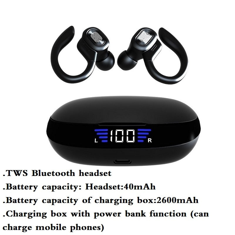 TWS Bluetooth-Kopfhörer mit Mikrofonen, Sport-Ohrbügel, LED-Anzeige, kabellose Kopfhörer, HiFi-Stereo-Ohrhörer, wasserdichte Headsets