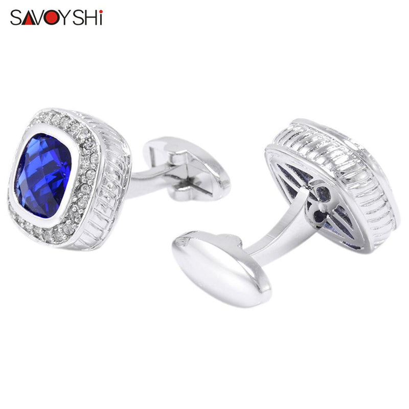 SAVOYSHI Luxury Square Cufflinks for Mens French Shirt High Quality Blue Crystals Cuff links Wedding Grooms Gift Man Jewelry