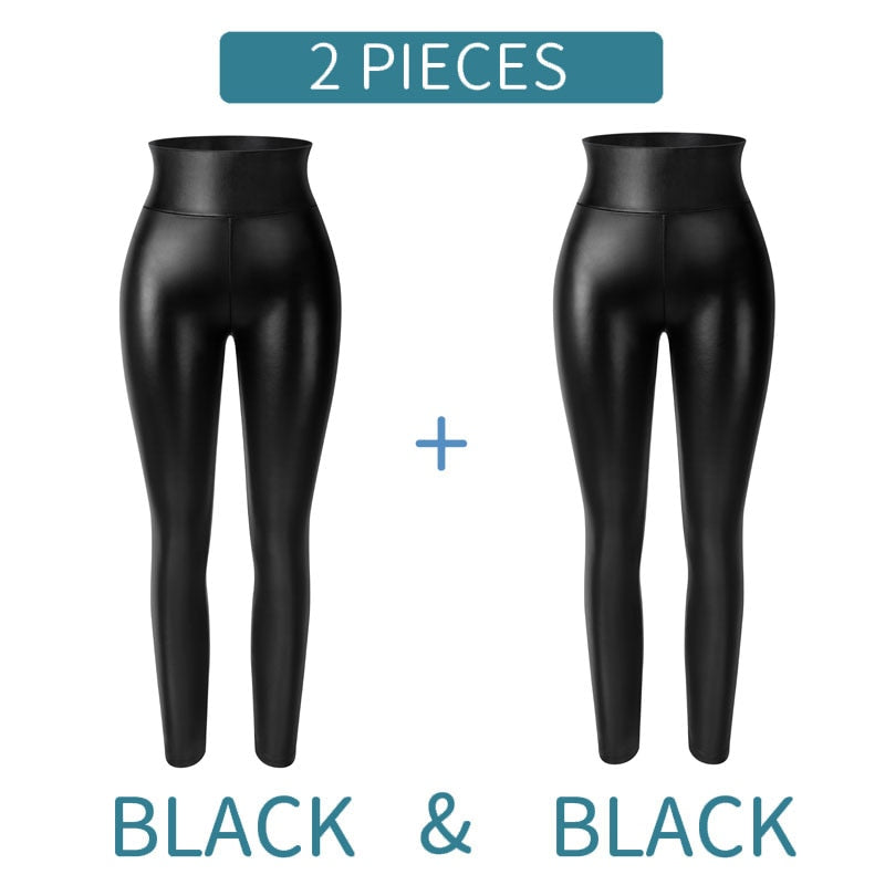 High Waist Faux Leather Leggings Women Non See-through Thick PU Leggings Hip Push Up Slim Pants Fitness Panties Butt Lifter