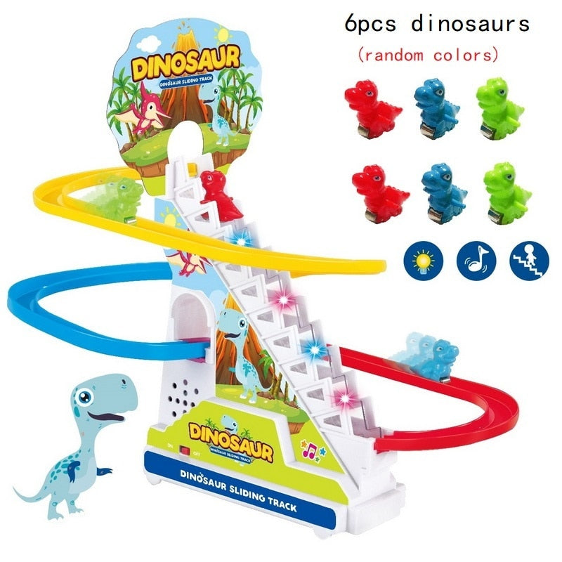 Climbing Stairs Track Toys Cartoon Penguin Dinosaur Dog Duck For Children Electronic Music Kids Funny Boys Girls Birthday Gift