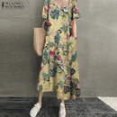ZANZEA 2022 Women Long Maxi Summer Dress Casual Cotton Linen  Ladies Big Pockets Beach Party Robe Femme Vestidos