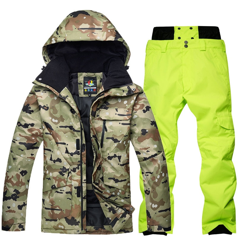 New Mens Camouflage Ski Suit Waterproof Breathable Snowboard Jacket Winter Snow Pants Suits Male Skiing and Snowboarding Sets