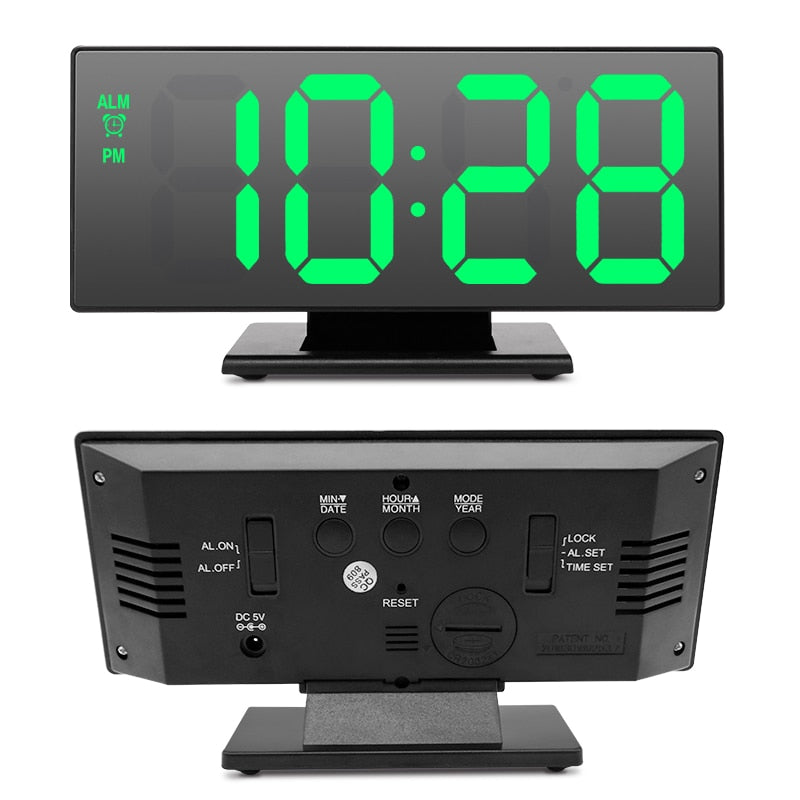 LED Digital Alarm Clock Mirror Electronic Clocks Multifunction Large LCD Display Digital Table Clock with Temperature Calendar