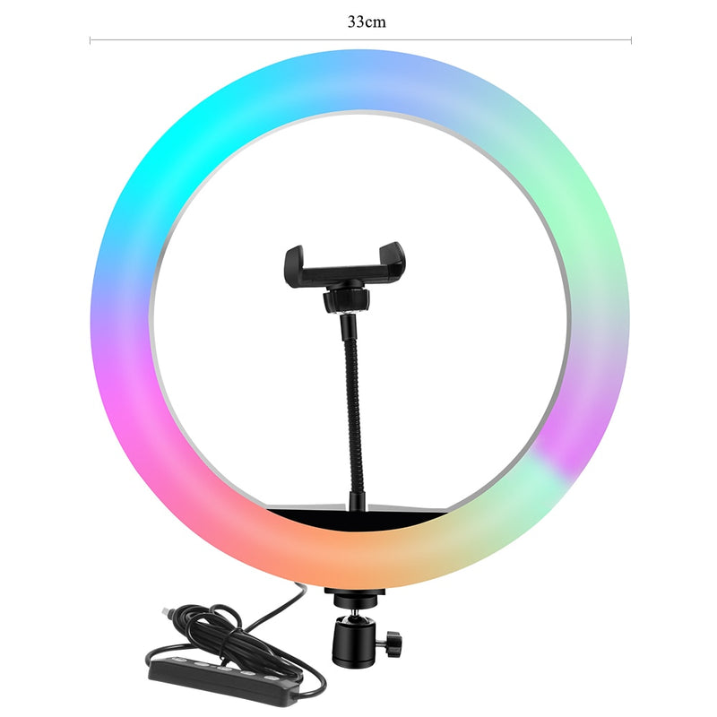 10-Zoll-Ringlicht RGB02 26 cm 33 cm 20 cm LED-Regenbogenlicht mit Stativ 1,6 m dimmbares RGB-Set für kurze Videos YouTube Live