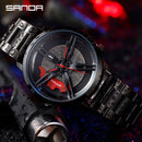 Men Watch Car Wheel Rim Hub Dial Male Wristwatch Cool Man Black Waterproof Watches Mesh Stainless Steel Quartz Relogio Masculino