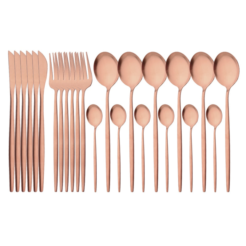 24Pcs Gold Matte Dinnerware Cutlery Set Stainless Steel Flatware Set Dinner Kniffe Fork Spoon Silverware Set Kitchen Tableware