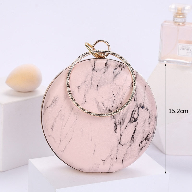 2022 Women handmade round designer evening bag simple PU leather handbag female Clutches Chain Shoulder Bags M1141