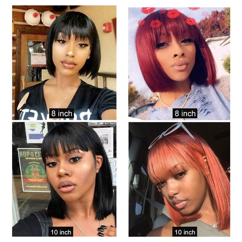 Short Bob Wig With Bangs Straight Brazilian Remy Hair Wigs For Women Human Hair Glueless Full Machine Made Cheap Human Hair Wigs