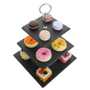 MALACASA Serie Sweet.time 14.5&quot; Tall 3 Tier Square Stone Cake Stand 6&quot;&amp;8&quot;&amp;10&quot; Natural Slate Serving Set with Silver Carry Handle