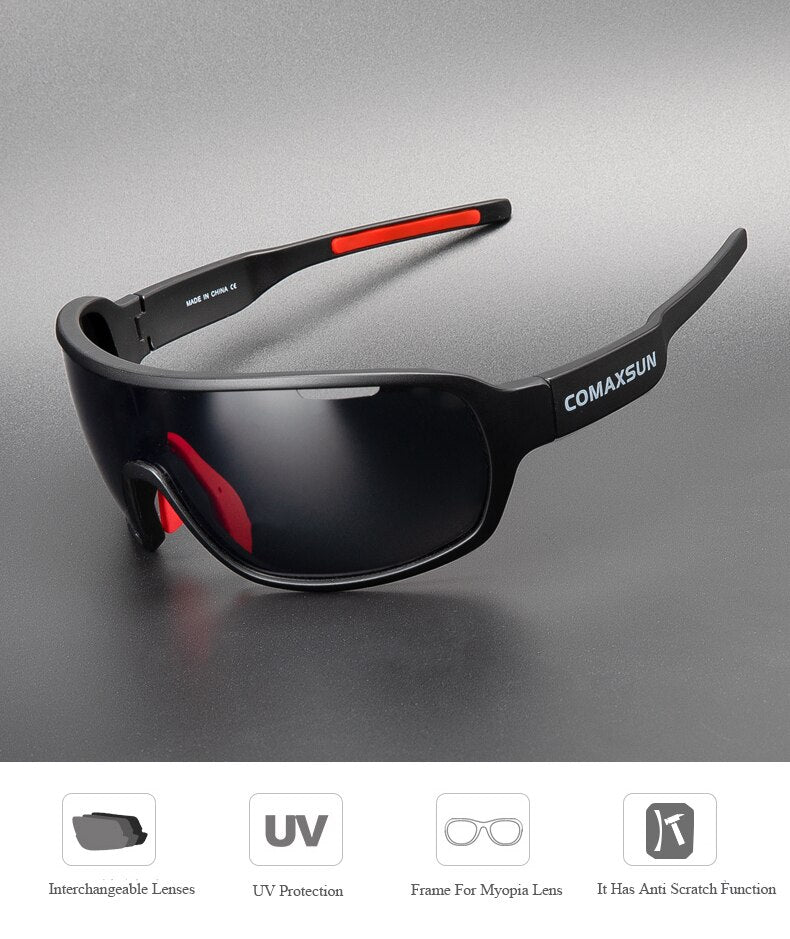 COMAXSUN Polarisierte Fahrradbrille Fahrradreitschutzbrille Fahren Angeln Outdoor Sport Sonnenbrille UV 400 3 Linsen